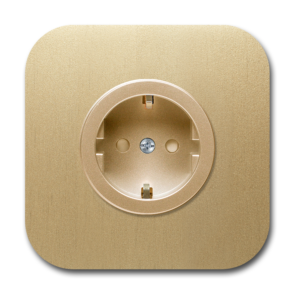 Steckdose Metall Gold abgerundet 1-fach. Cube Series