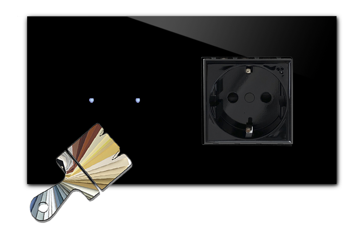 Touchschalter mit Steckdose. Farrow Ball Farbe. 230V. Glas-Optik. NOVA