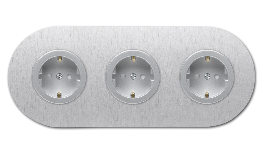 Runde Metall-Steckdose Aluminium 3-fach. Round Series