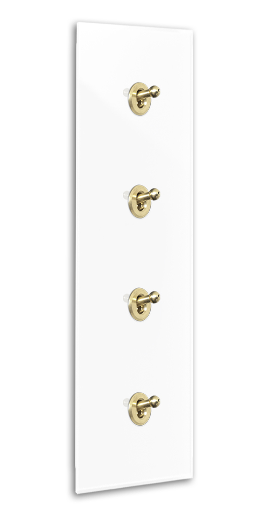 CAMBRIDGE Ein-AUS-WECHSEL-Schalter 4-fach Glas-Optik. Weiß - Messing. ROHDE+ROHDE