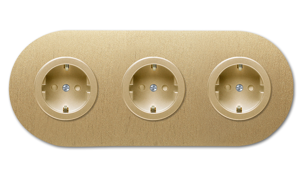 Steckdose Metall Gold 3-fach. Round Series