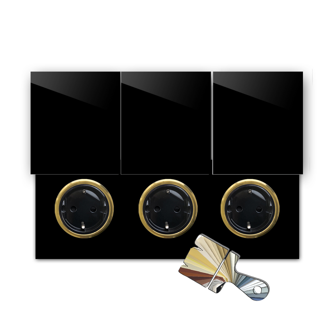 Steckdose Farrow Ball Farbe Glas-Optik mit Klappe Gold 3-fach