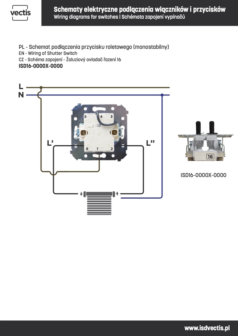 Double Toggle Push Button Insert for Downstream Electronics. Contacts at the Top and Bottom. White.