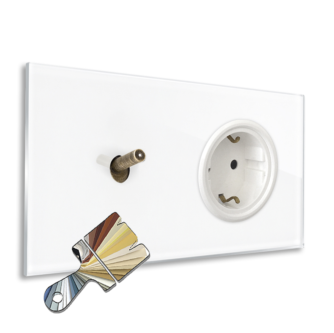 RAL kitchen socket with light switch. Bronze Antique toggle. Custom colour glass-effect. YORK