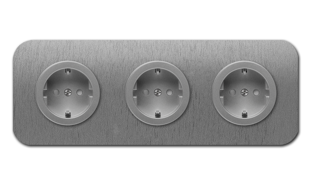 Abgerundete Steckdose graues Titanium 3-fach. Cube Series