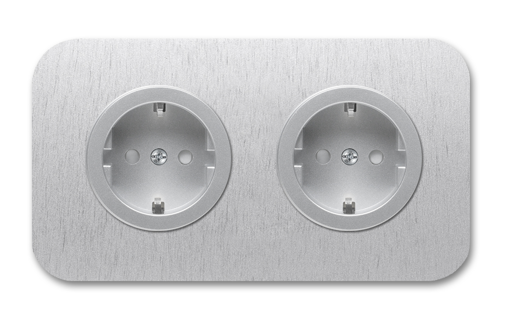 Abgerundete Steckdose aus silbernem Aluminium 2-fach. Cube Series
