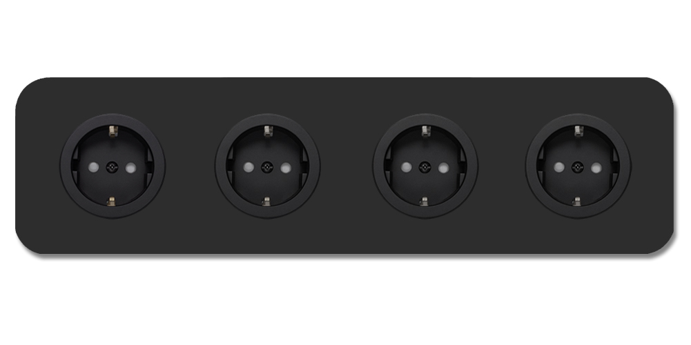 Abgerundete Steckdose Metall Schwarz-matt 4-fach. Cube Series