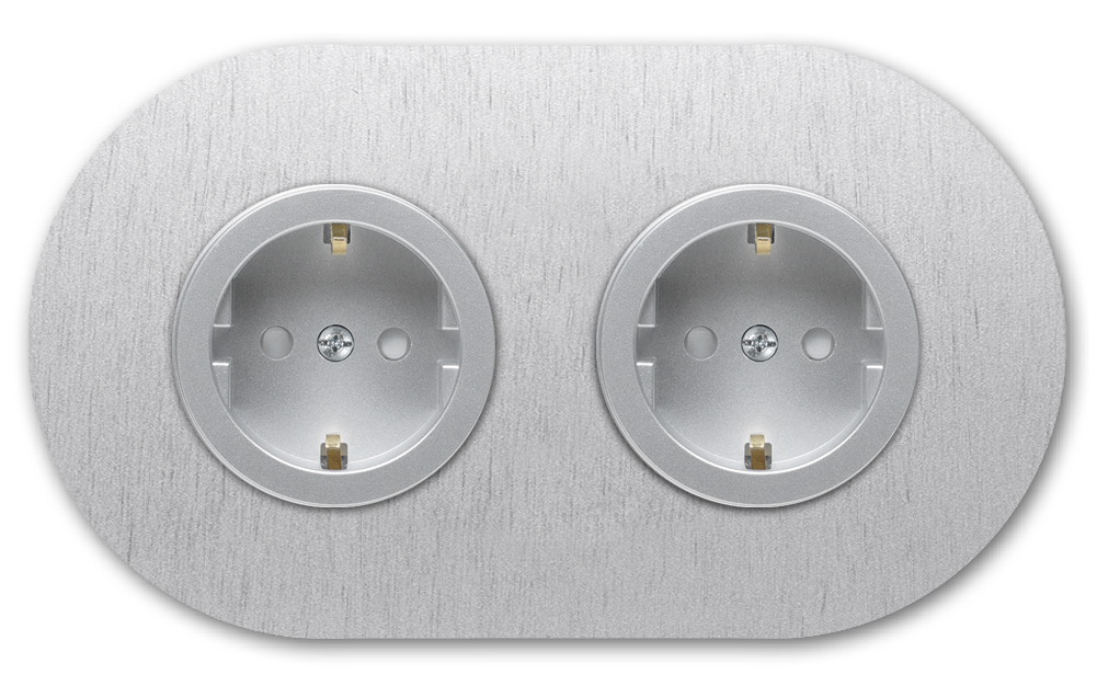 Runde Metall-Steckdose Aluminium 2-fach. Round Series
