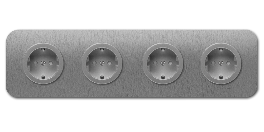 Abgerundete Steckdose graues Titanium 4-fach. Cube Series