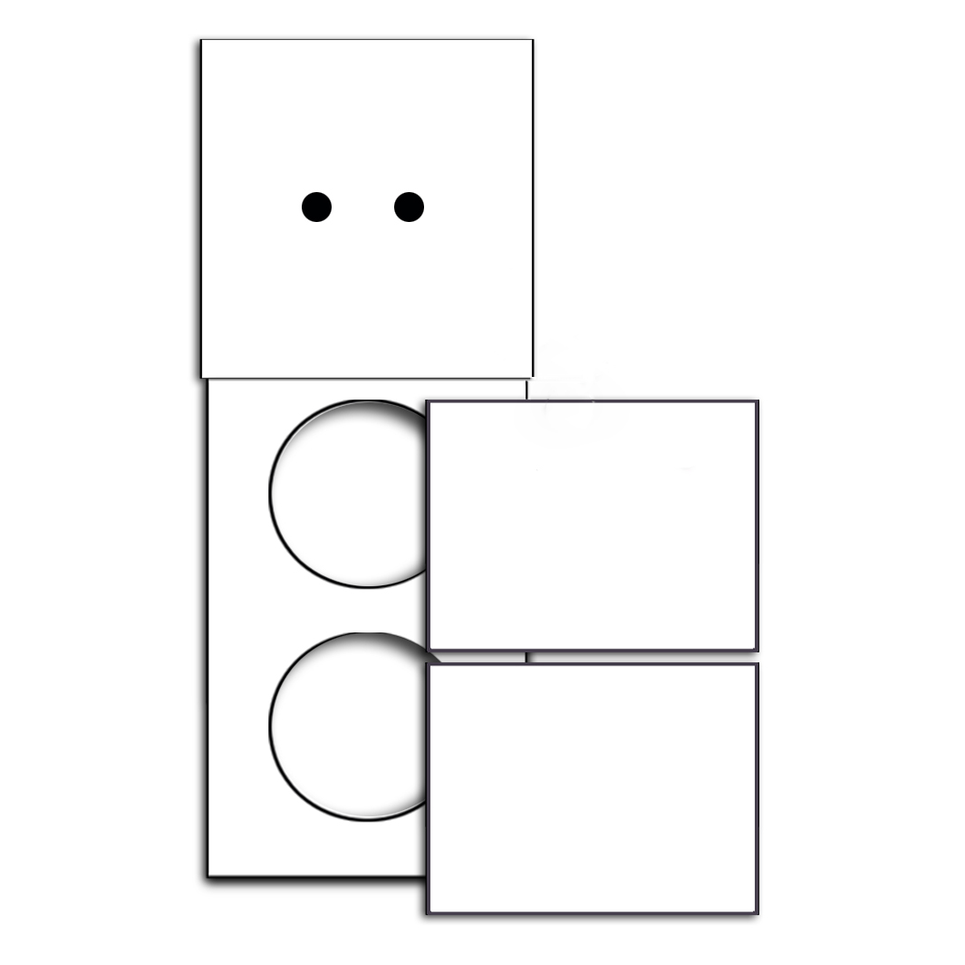 2-fach + 2 runde Ausschnitte mit Abdeckungen. Für 3 Wanddosen