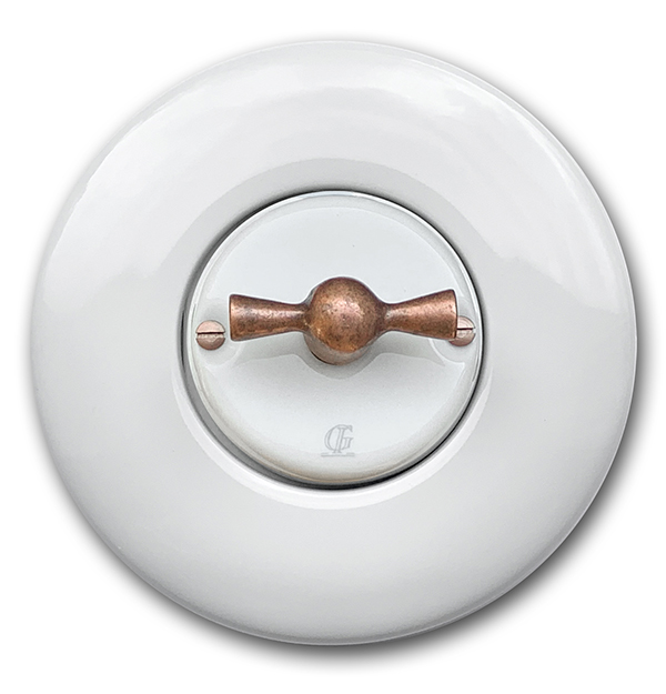 Rotary Push button retro porcelain copper 1-fold ARREDA Butterfly 