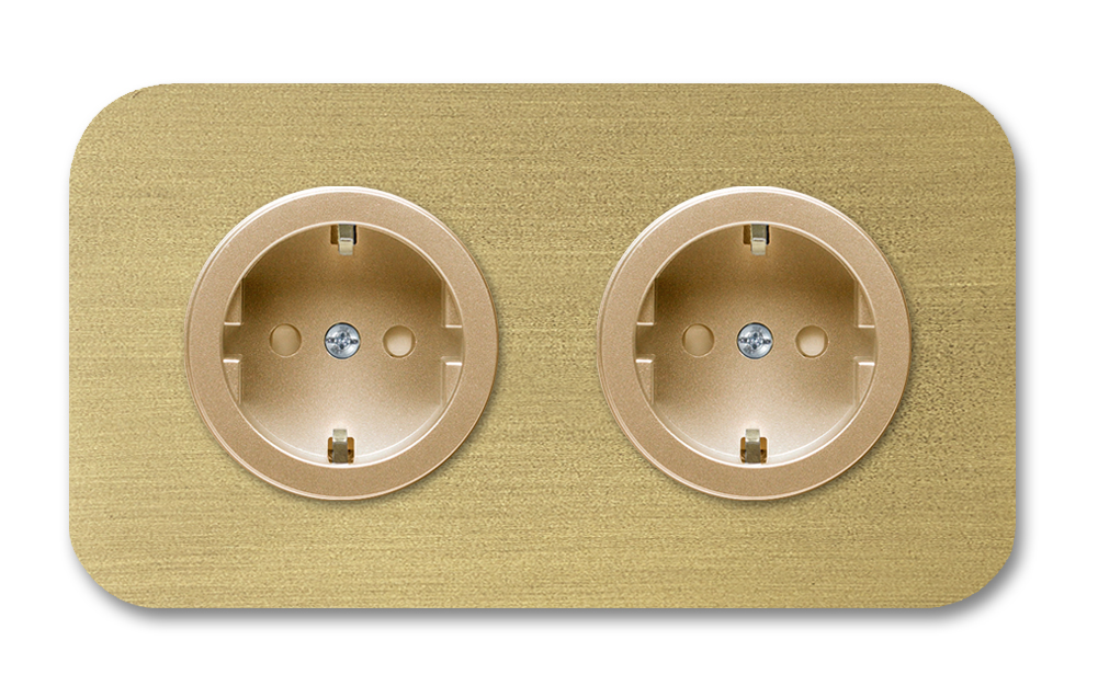 Steckdose Metall antik Old Gold abgerundet 2-fach. Cube Series