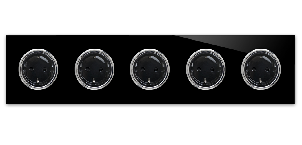 Steckdose 5-fach. MAXIM Schwarz - Chrom.