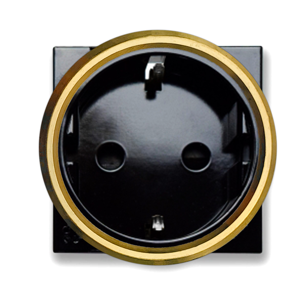 Schuko socket insert (type F). Black with decorative brass ring