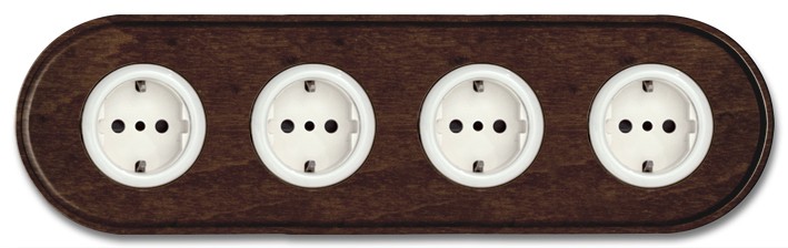 Steckdose Porzellan Wenge-Holz 4-fach