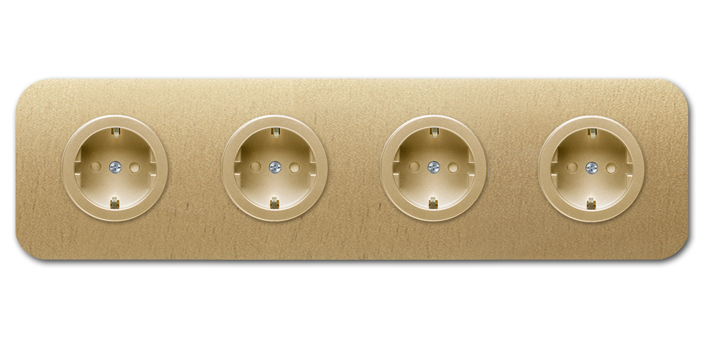 Steckdose Metall Gold abgerundet 4-fach. Cube Series