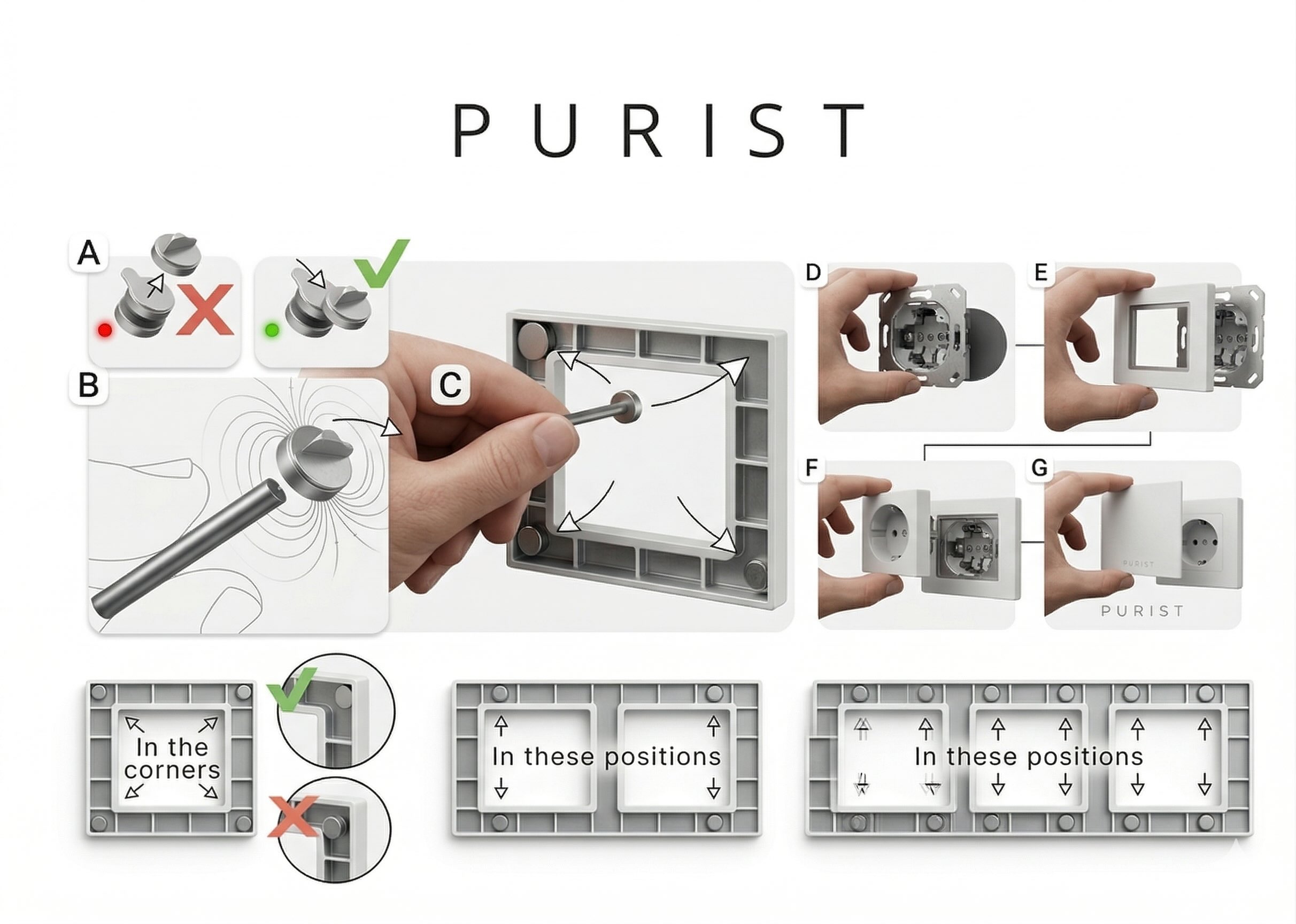 Unsichtbare Steckdose PURIST 1-fach weiß – Design-Steckdose zum Verstecken