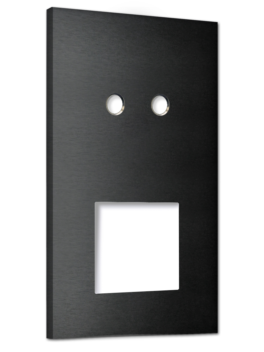 Retro toggle switch plate NINA 2-Gang with cutout. Black metal. CJC Systems