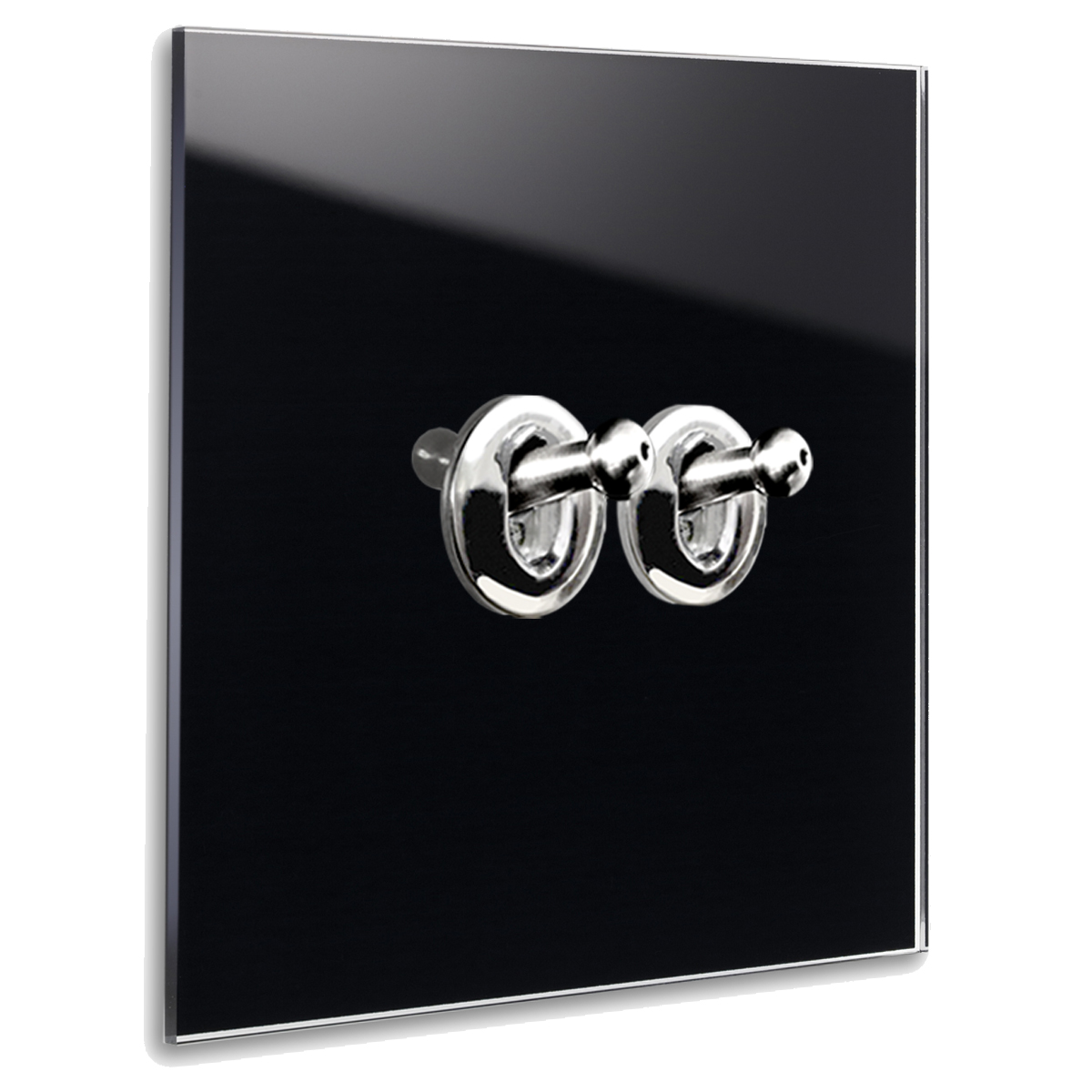 Retro Lichtschalter CAMBRIDGE Ein-AUS-WECHSEL 2-fach Glas-Optik. Schwarz Chrom