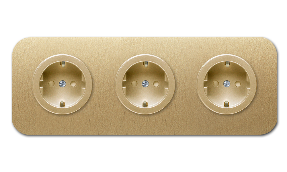 Socket metal in gold 3-gang. Cube Series