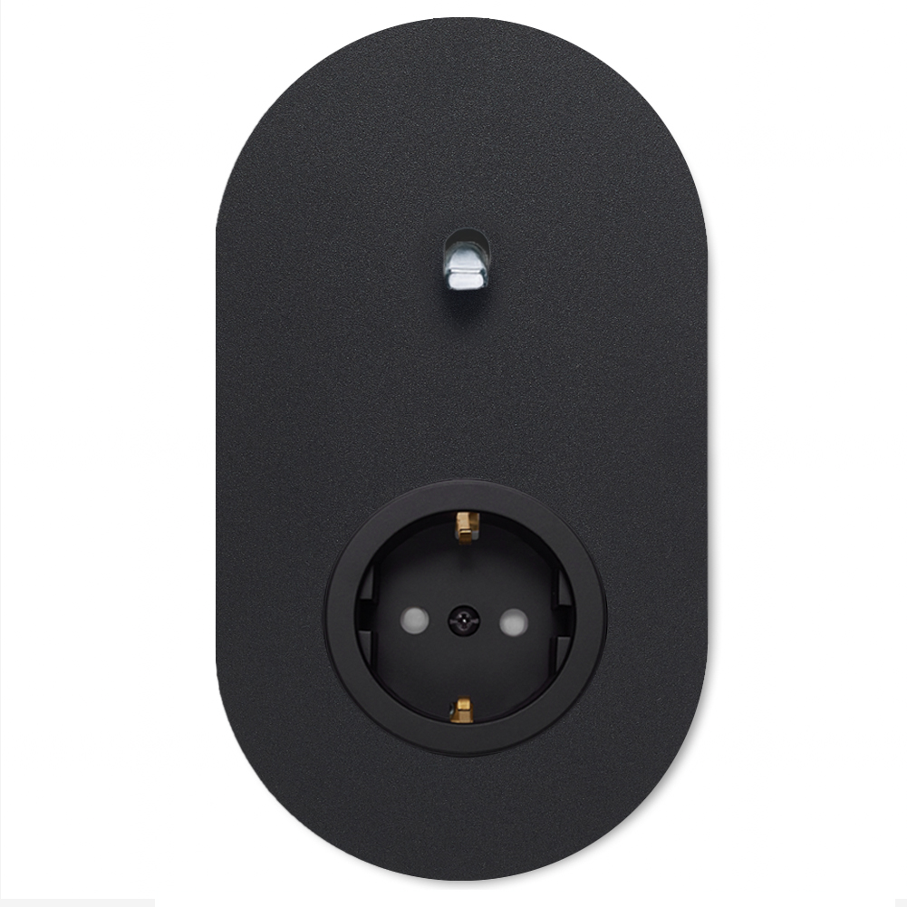 Kipphebel-Lichtschalter Metall matt Schwarz Chrom 1-fach + 1 Steckdose. Round Series