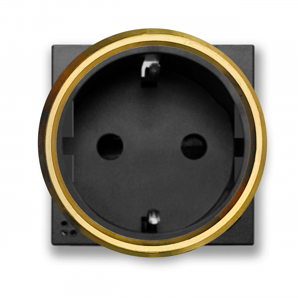 Schuko socket outlet insert (type F) Black MATT. With decorative brass ring
