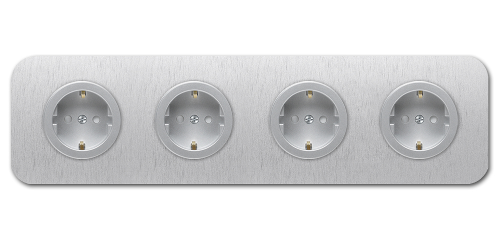 Abgerundete Steckdose aus silbernem Aluminium 4-fach. Cube Series