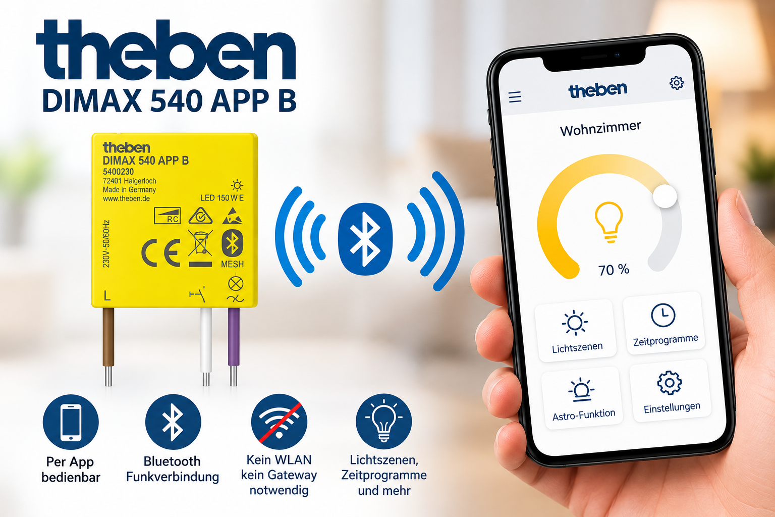 Mini Universal-Dimmer mit App-Steuerung, Lichtszenen. Theben DIMAX 540 APP B
