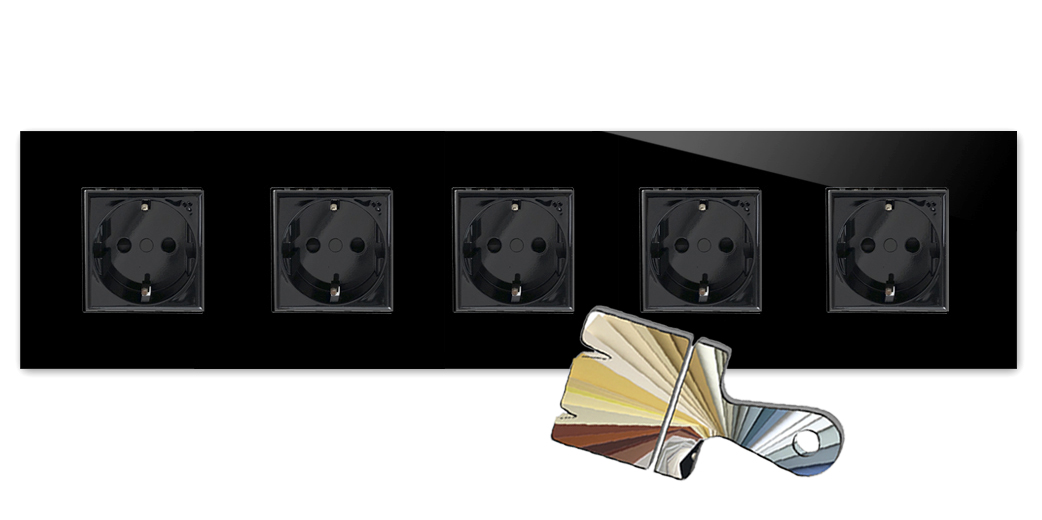 Socket outlet in Little Greene colour of choice. 5 black socket outlet inserts. MAXIM